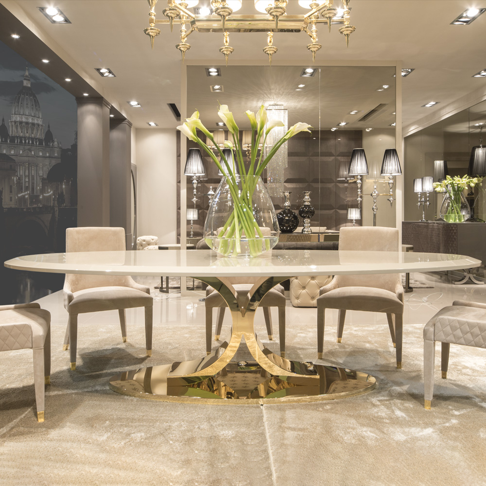 High End Gold Oval Designer Dining Table Set - Juliettes Interiors
