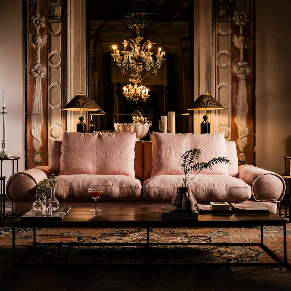 Contemporary Retro Designer Linen Sofa living room design trends 2025