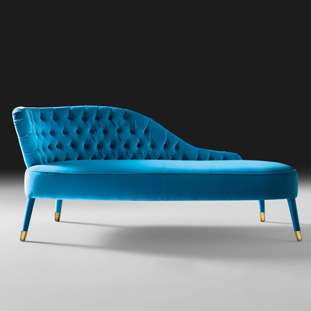 turquoise velvet button upholstered chaise longue