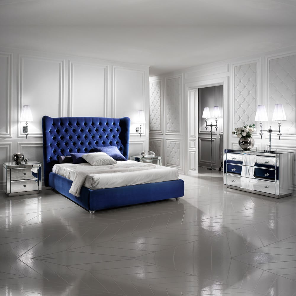 Bedroom mirrored chest of drawers mirrored bedside cabinet blue velvet bed mirrored furniture in your home