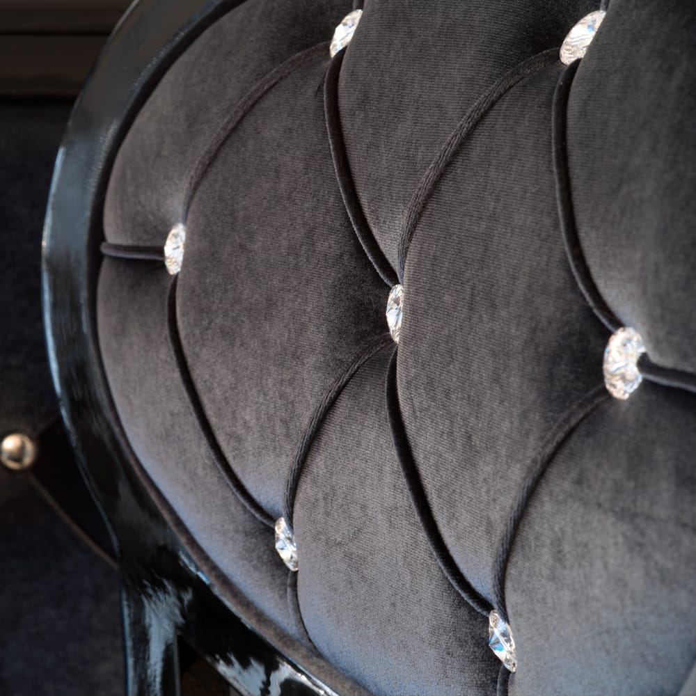 black velvet bar stool with Swarovski crystal finish buttons