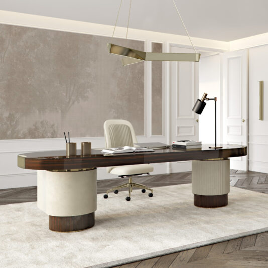 Designer Italian Ebony Veneer And Leather Contemporary Desk