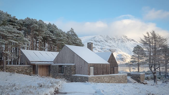 Lochside House in snowy landscape RIBA Awards 2018
