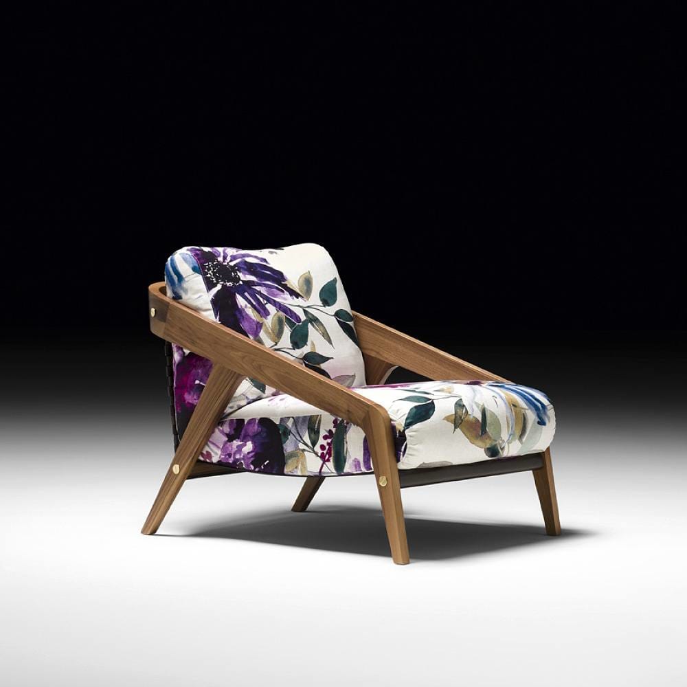 Contemporary Italian Walnut Floral Fabric Armchair