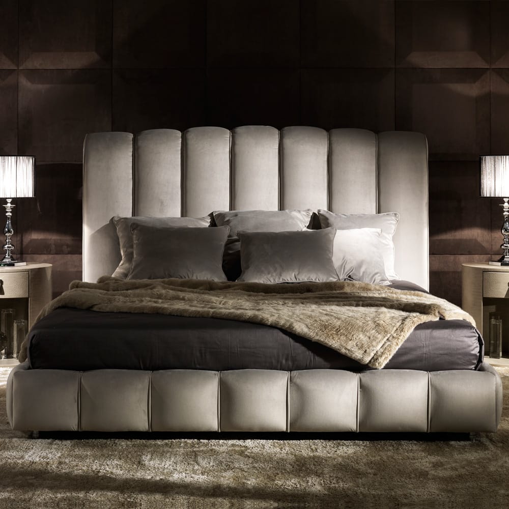 Italian Designer Padded Nubuck Fabric Leather Bed