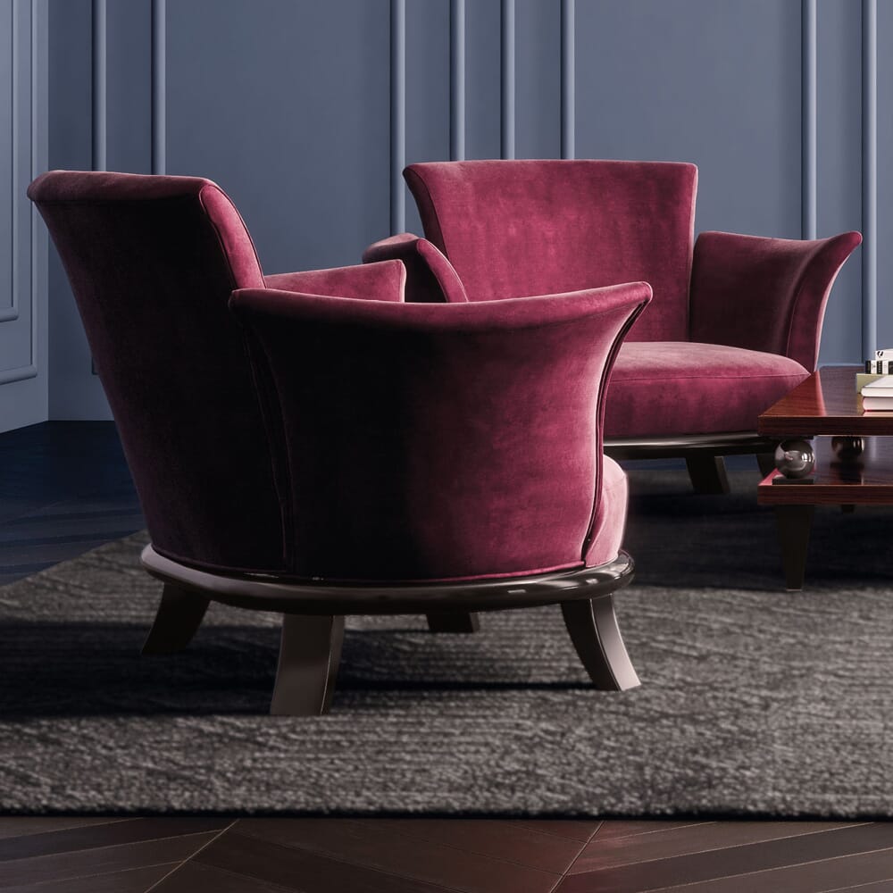 Velvet round armchair, deep red