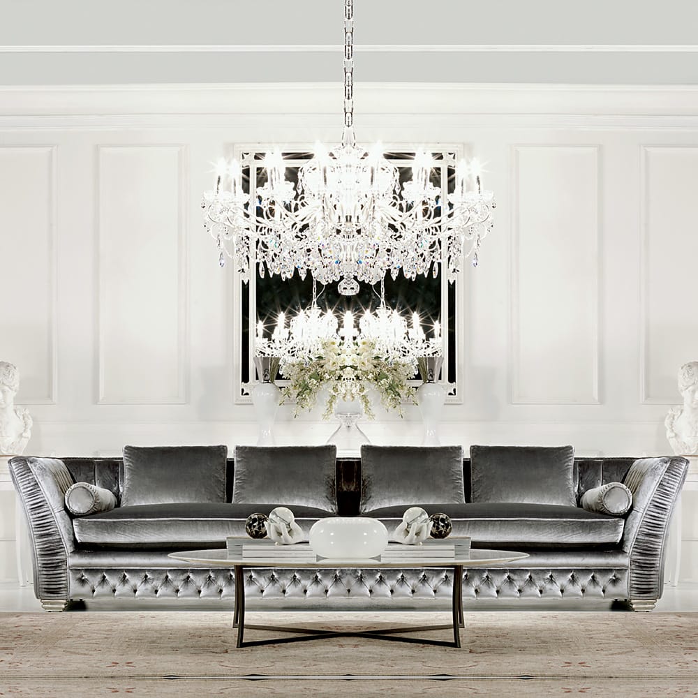 Large silver velvet fabric designer sofa