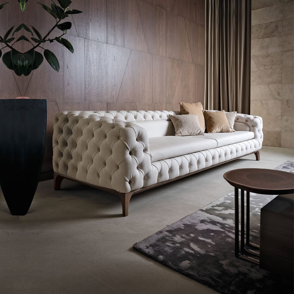 Impress the guests, luxury Italian leather sofa, deep button upholstery