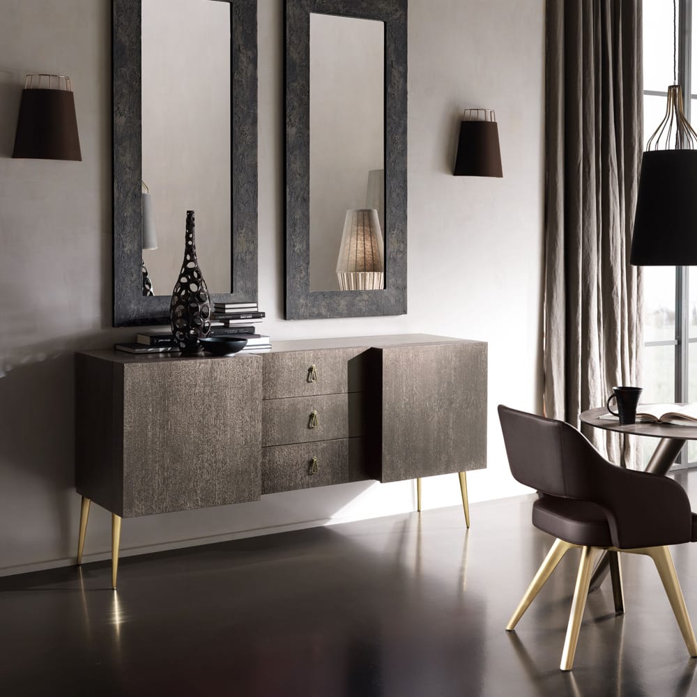 statement furniture, luxury oak veneer sideboard, modern, gold legs