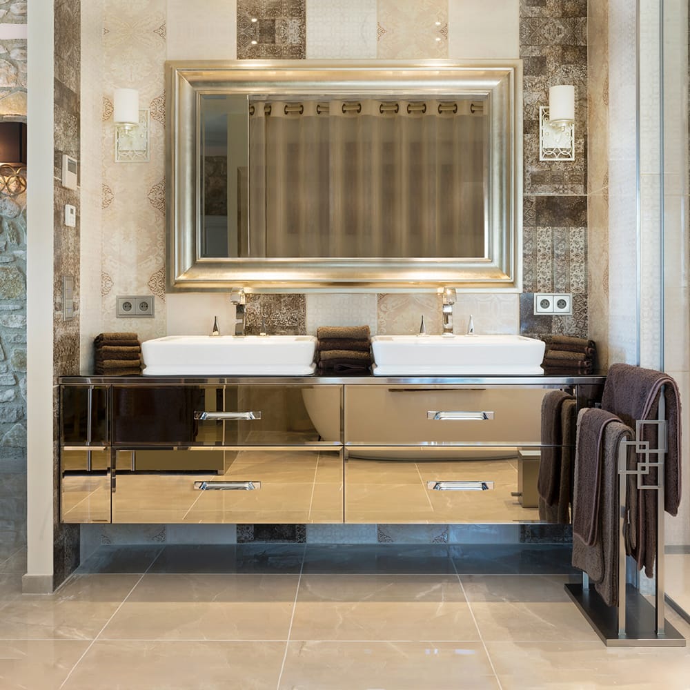 5 Star Interior Design Award, Provence villa, master bathroom with mirrored luxury furniture