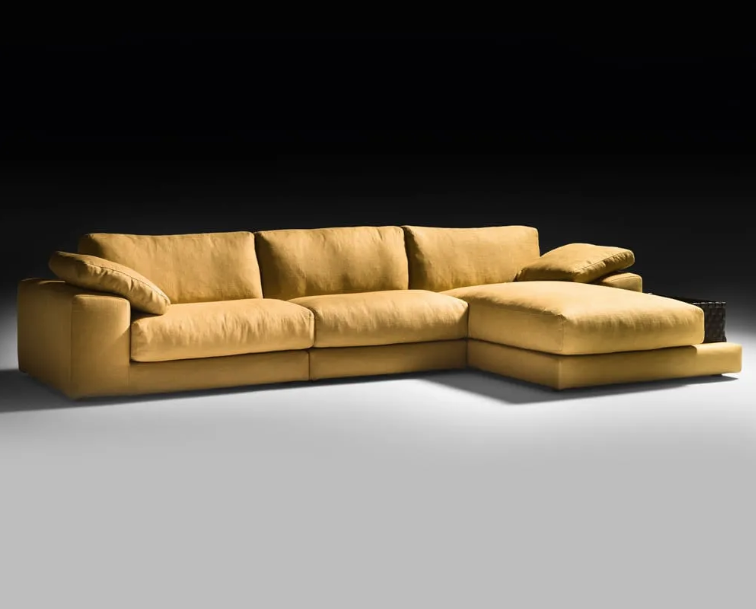 Trade, yellow linen modular sofa with chaise end