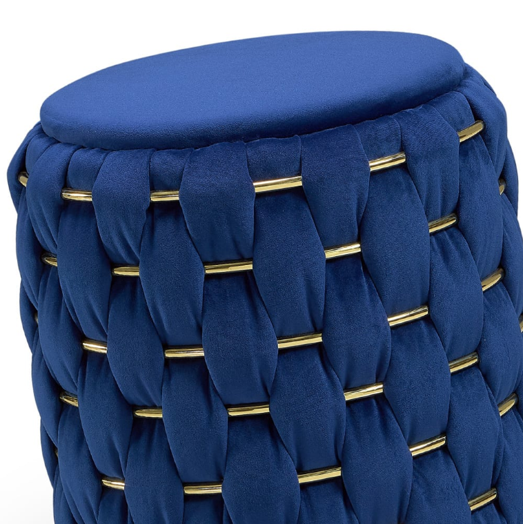 Trade, blue velvet and brass woven footstool