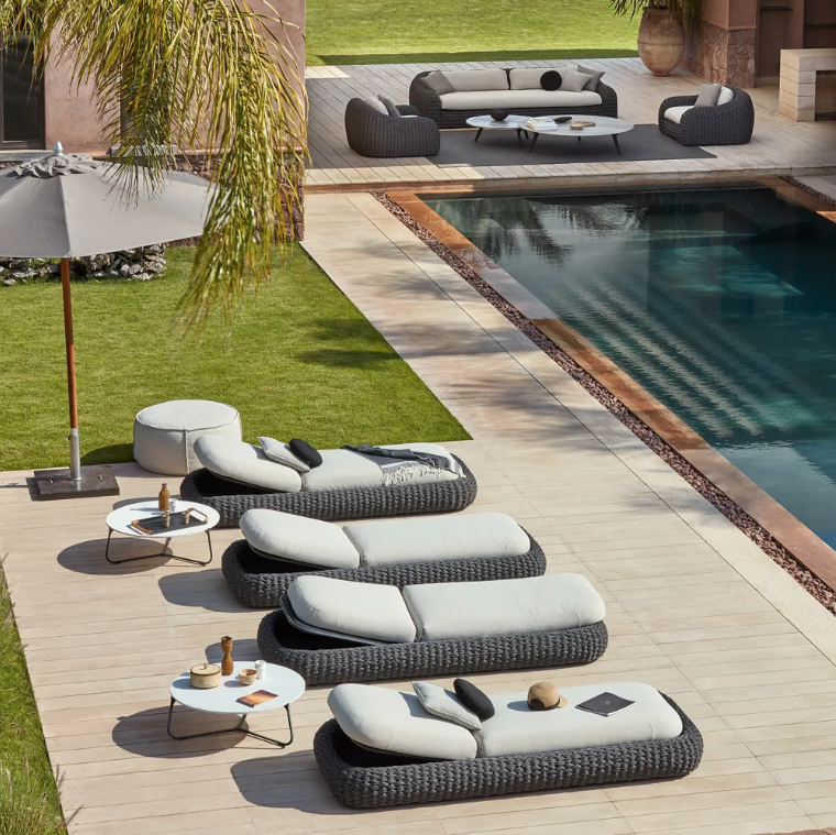 outdoor furniture, contemporary woven sun loungers