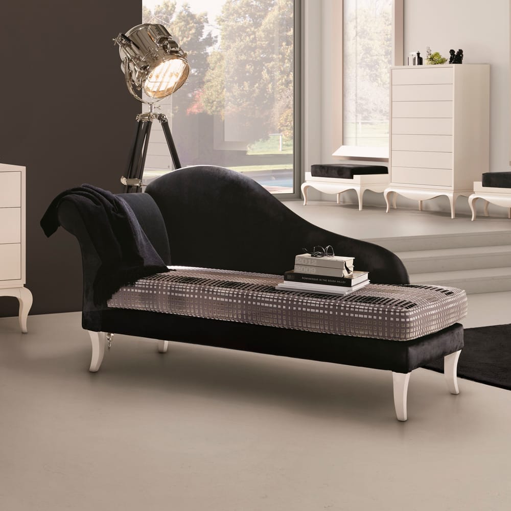 modern black velvet upholstered chaise longue textured velvet seat