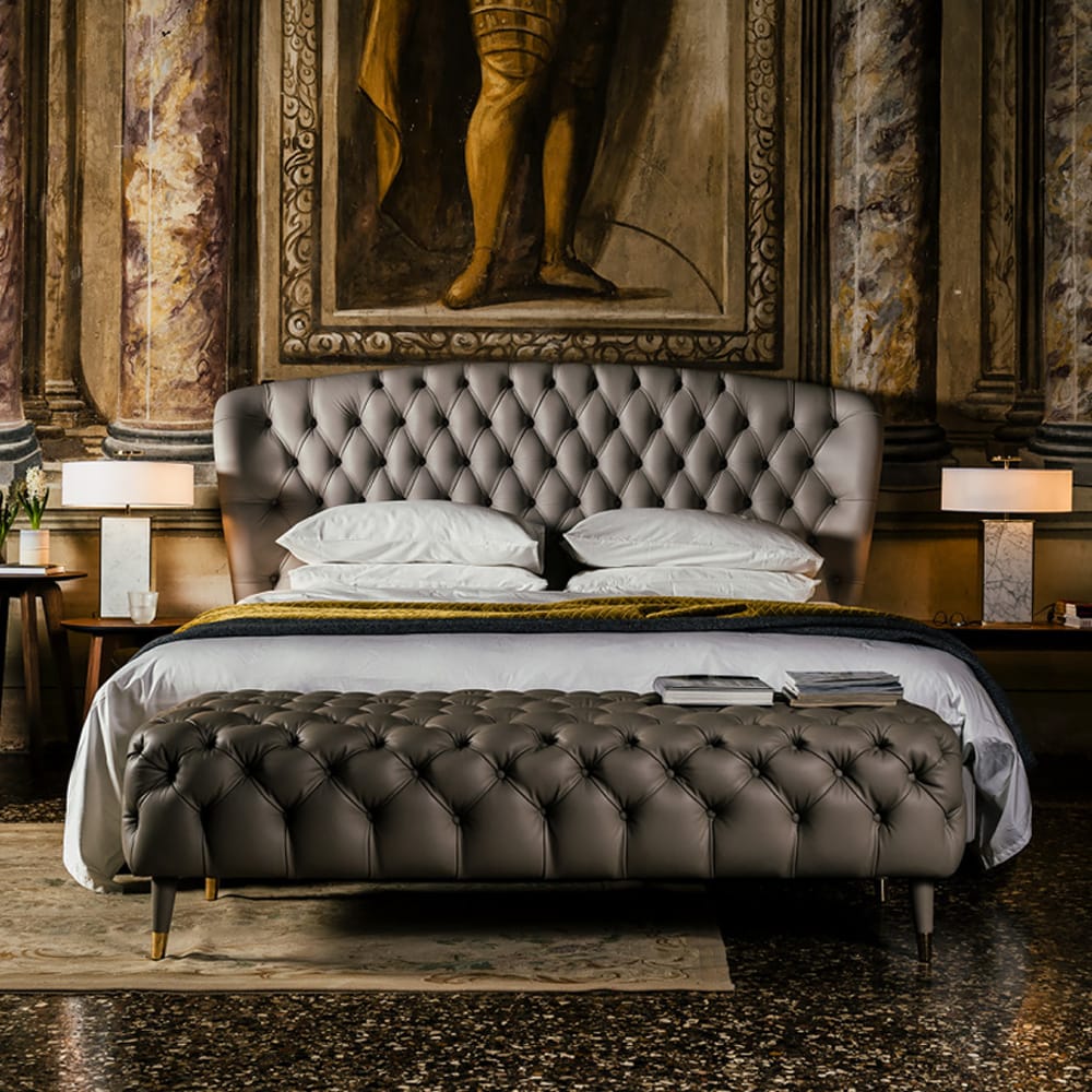 Italian Designer Leather Button Upholstered Luxury Bed
