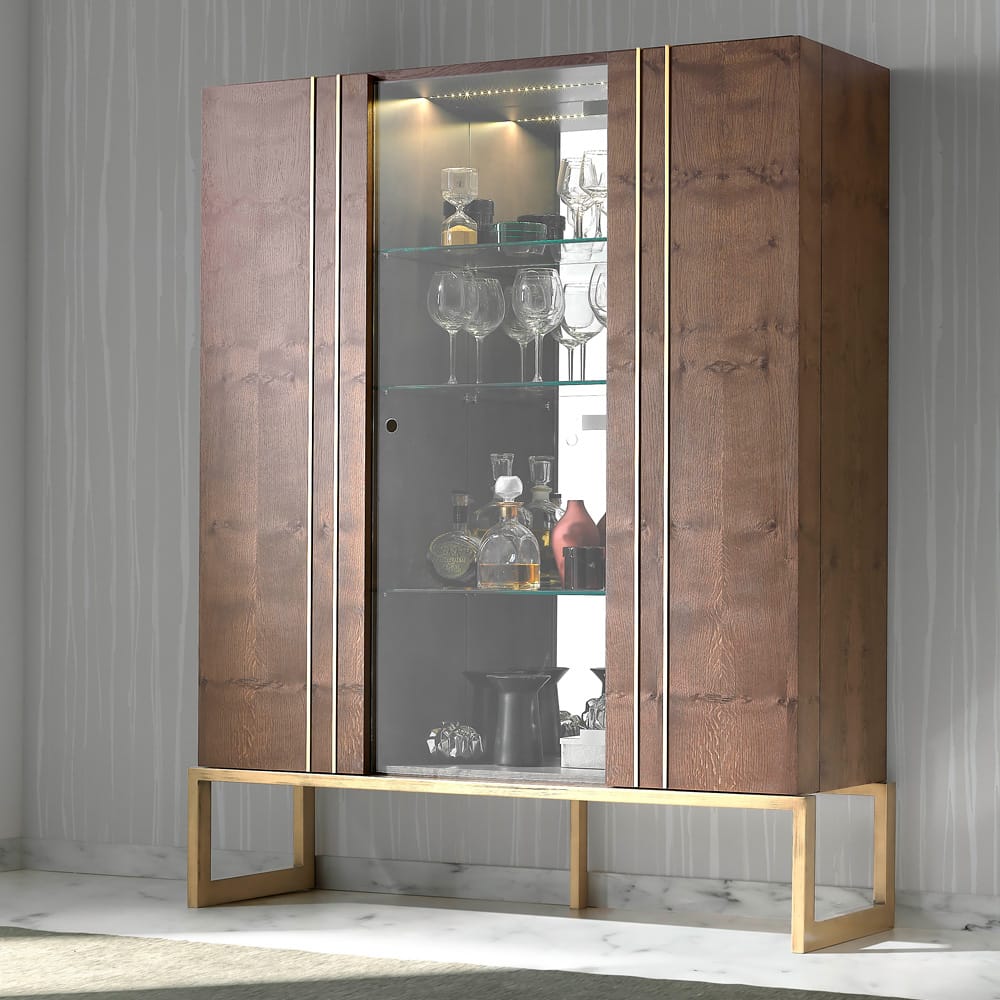 London Collection Modern Veneered Designer Glass Drinks Cabinet