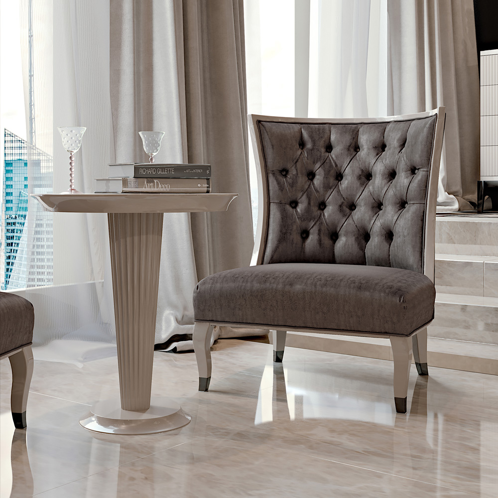 Art Deco Inspired Button Upholstered Winged Italian Designer Chair ...