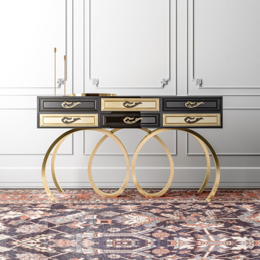 Contemporary Black and Gold Console Table