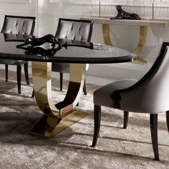 Italian Black Lacquered Gold Oval Dining Set - Juliettes Interiors