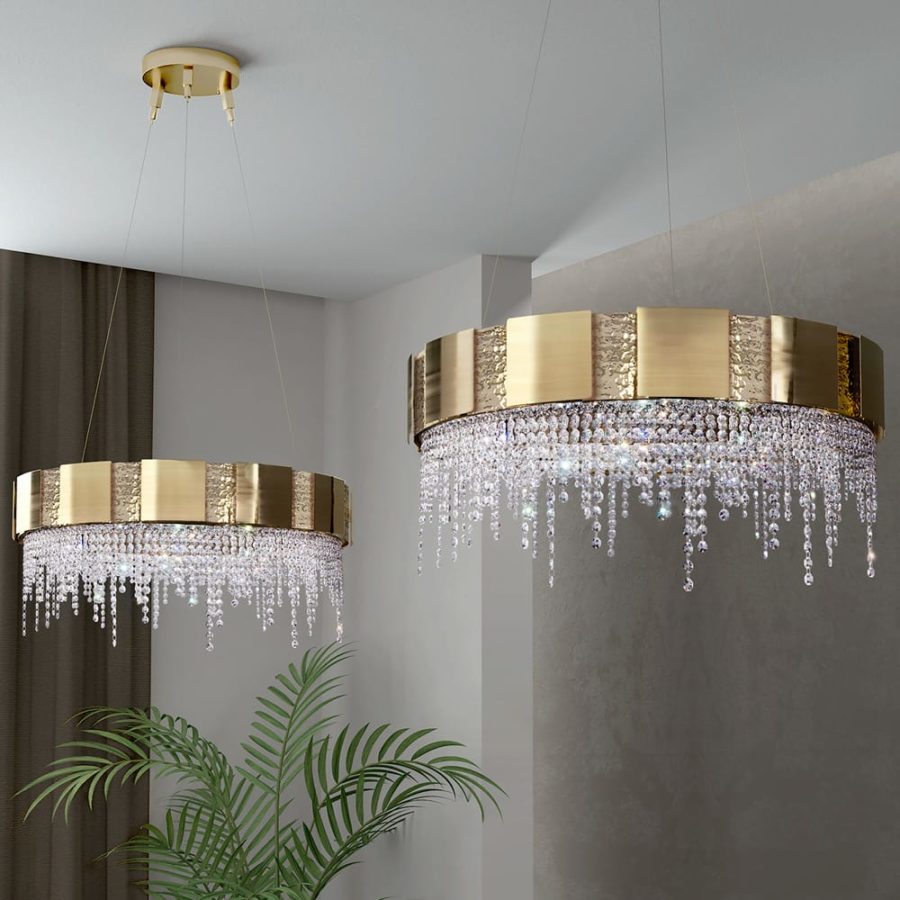 Designer Gold Plated Round Chandelier With Crystal Drops - Juliettes