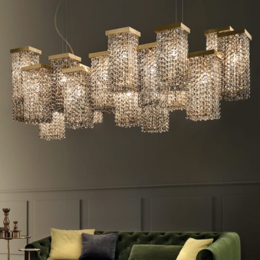 Large Italian Smoky Crystal Brass Contemporary Chandelier