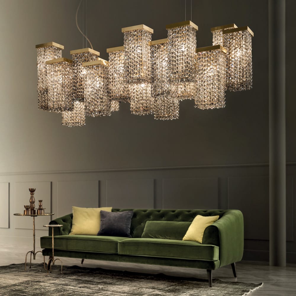 Large Italian Smoky Crystal Brass Contemporary Chandelier - Juliettes  Interiors