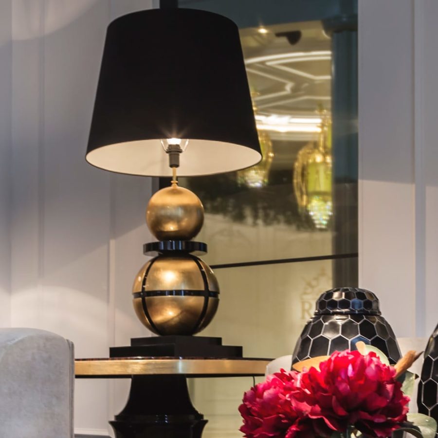Luxurious Large Black Lacquered And Gold Leaf Orbs Table Lamp ...
