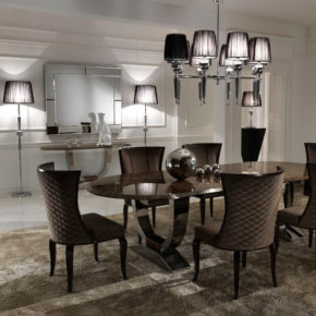 Luxury Italian Brown Marble Oval Dining Set - Juliettes Interiors