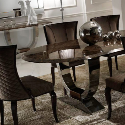 Luxury Italian Brown Marble Oval Dining Set - Juliettes Interiors