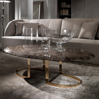 Modern 24 Carat Gold Plated Oval Marble Coffee Table - Juliettes Interiors