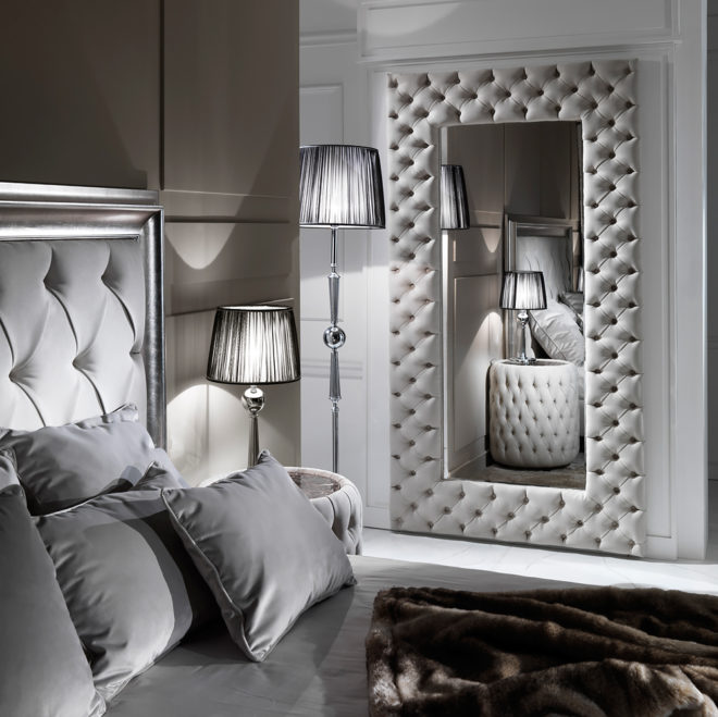 Large Modern Button Upholstered Nubuck Leather Wall Mirror - Juliettes ...