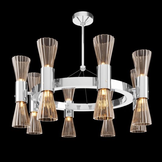 Modern Chrome Murano Glass Designer Chandelier