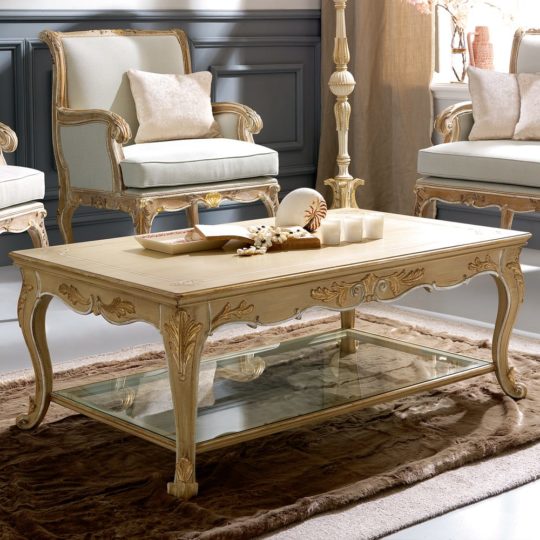 Ornate Italian Designer Coffee Table With Lower Shelf - Juliettes Interiors