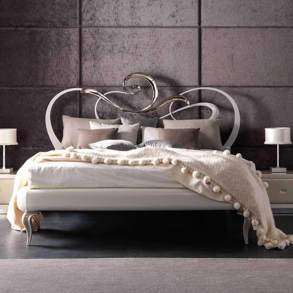 Pearl and Silver Designer Italian Iron Bed - Juliettes Interiors