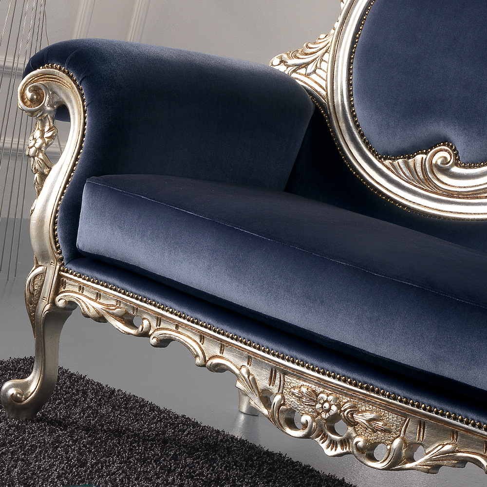 Baroque Louis XV Antique Reproduction Luxury Italian Blue Gold Leaf Sofa  Rococo