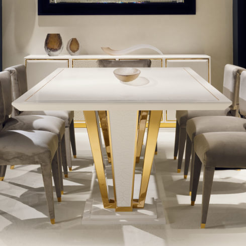 Exclusive Contemporary Gold-Plated Ivory Dining Table Set