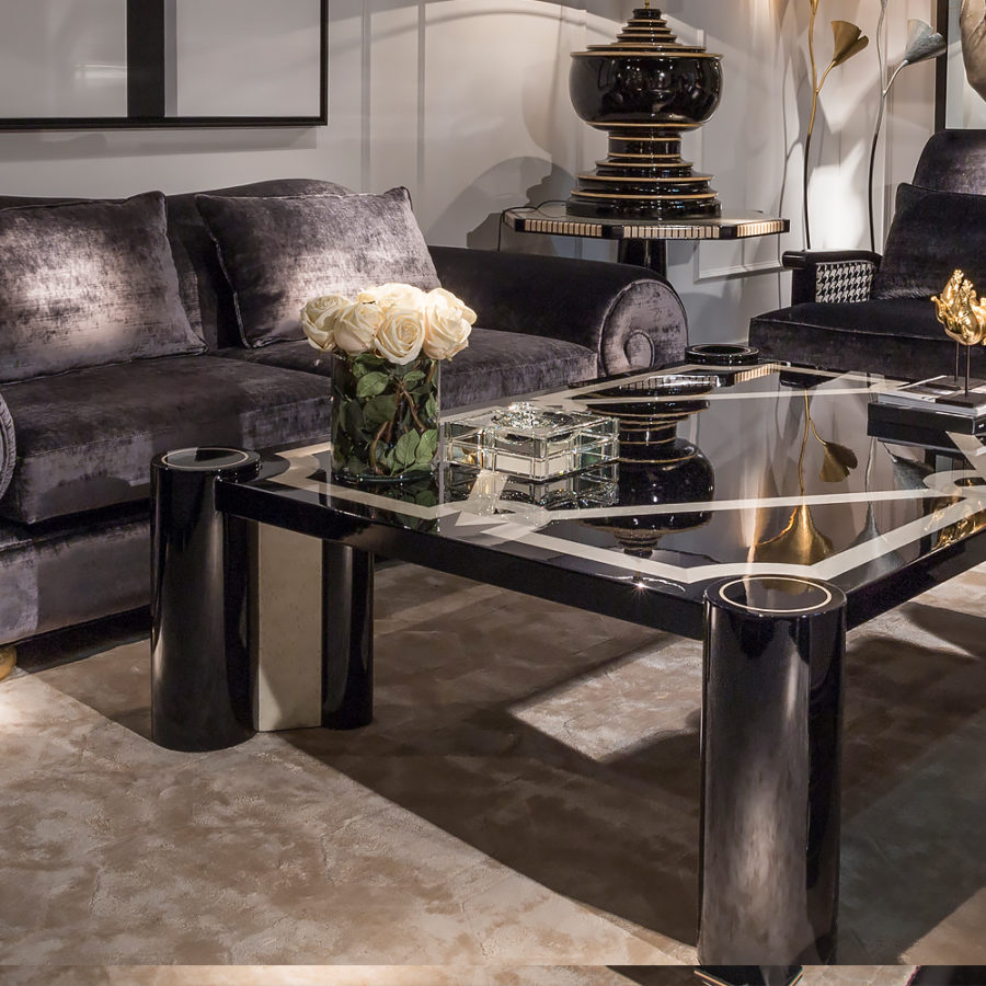 Large Black Lacquered Bird's Eye Maple Coffee Table - Juliettes Interiors