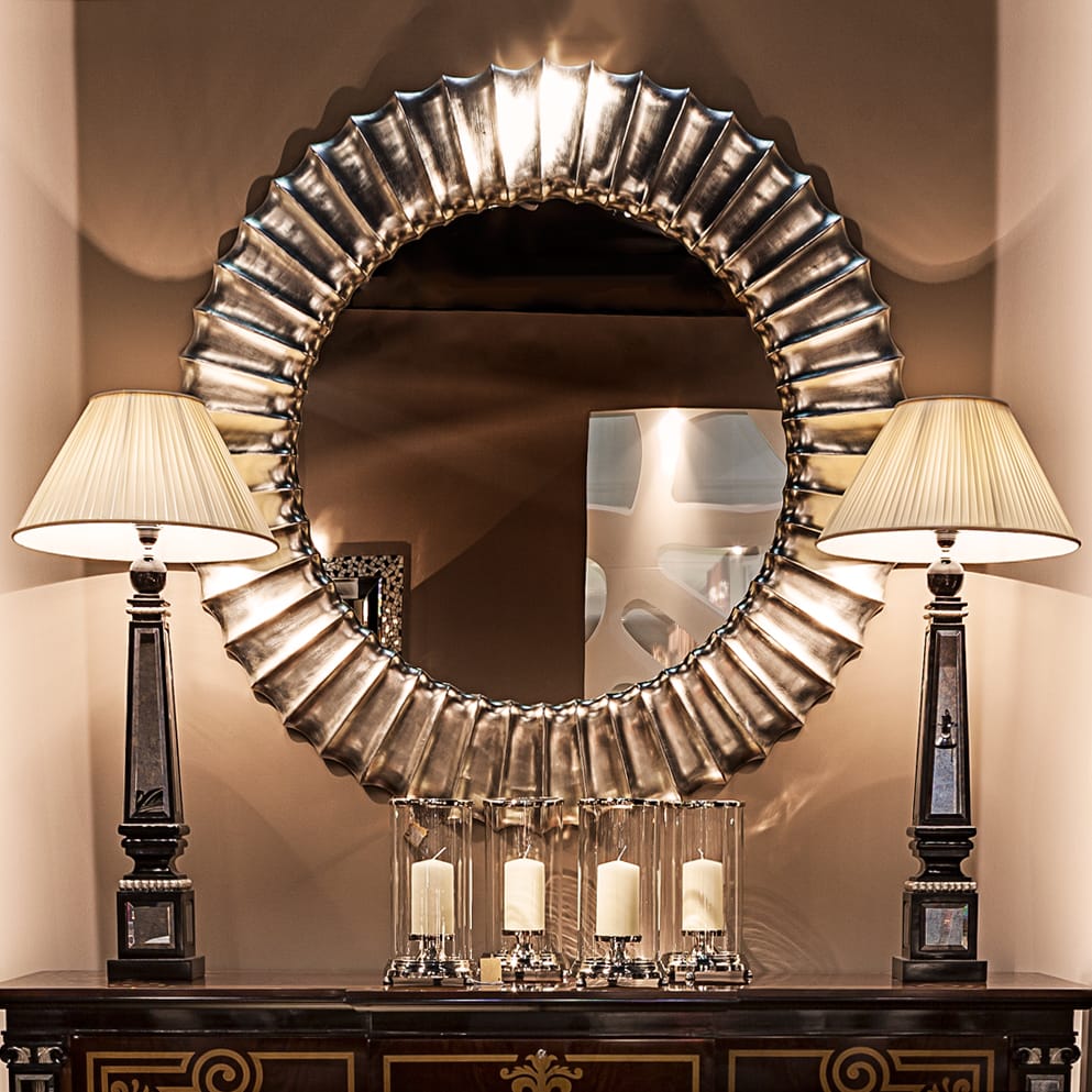 Large Round Silver Designer Mirror - Juliettes Interiors