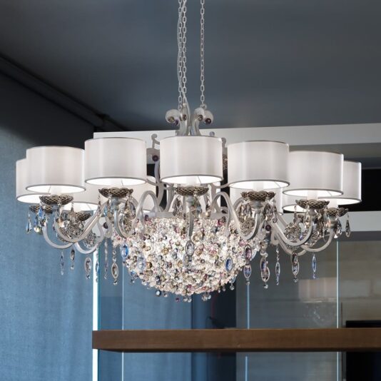 Modern Italian 12 Arm Antique Silver Chandelier