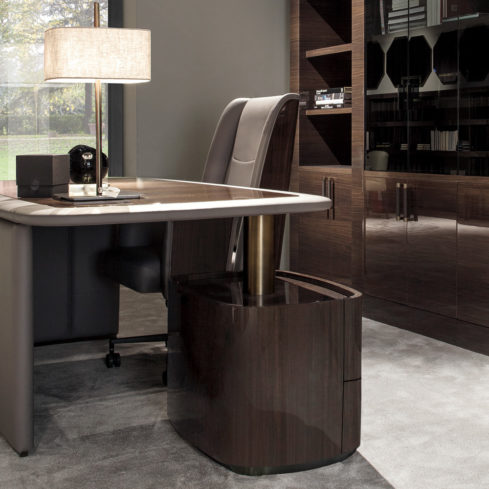 Modern Italian Designer Leather And Walnut Veneer Desk - Juliettes ...