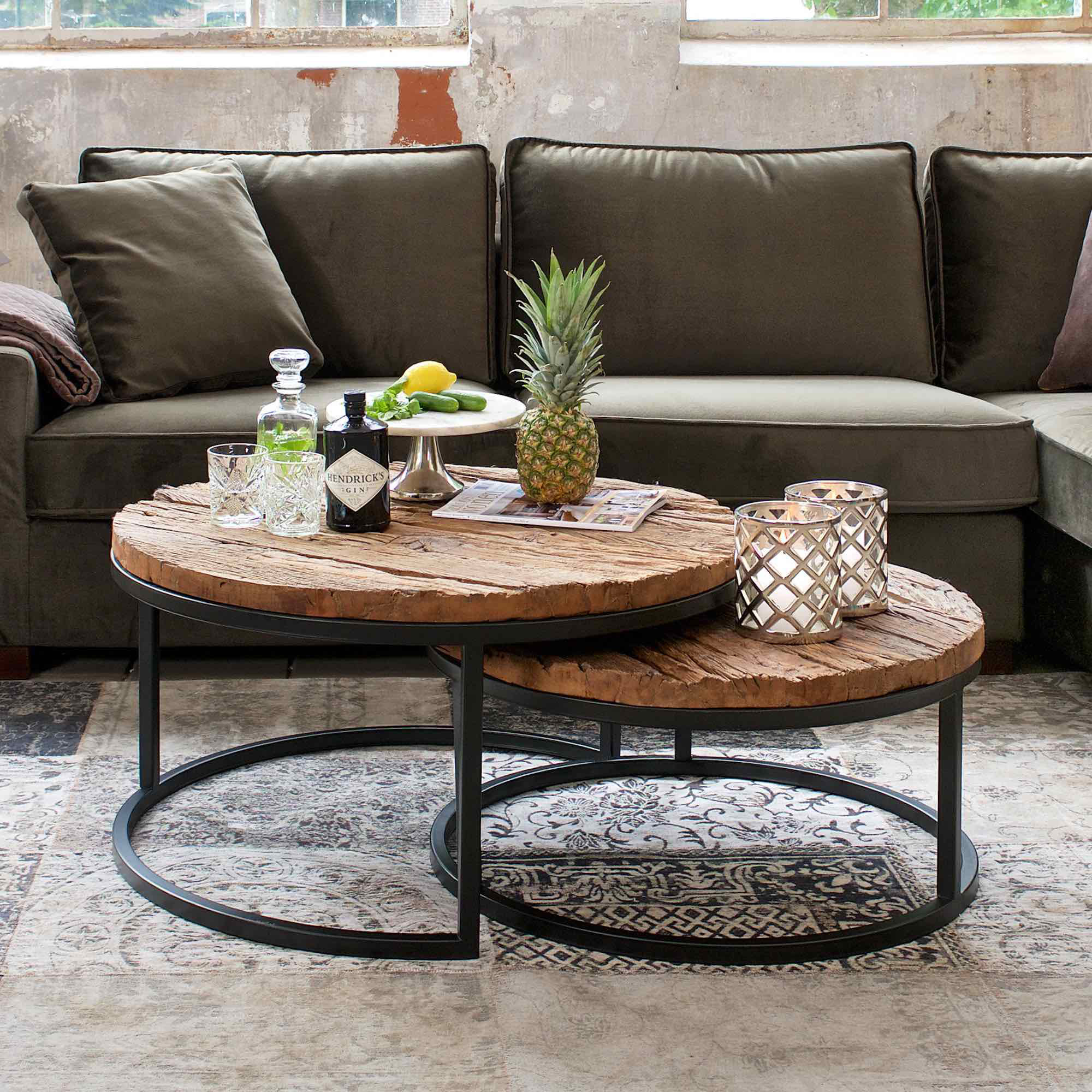 Rustic Recycled Wood Coffee Table Nest - Juliettes Interiors