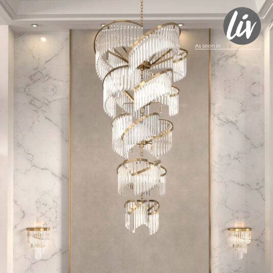 Large Modern Tiered Spiral Glass Stairwell Chandelier