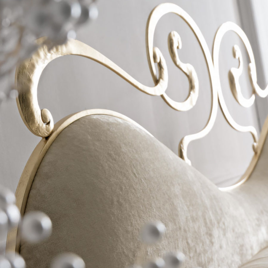 Upholstered Gold Leaf Swirls Bed Juliettes Interiors
