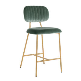 Velvet And Brushed Gold Finish Bar Stool - Juliettes Interiors