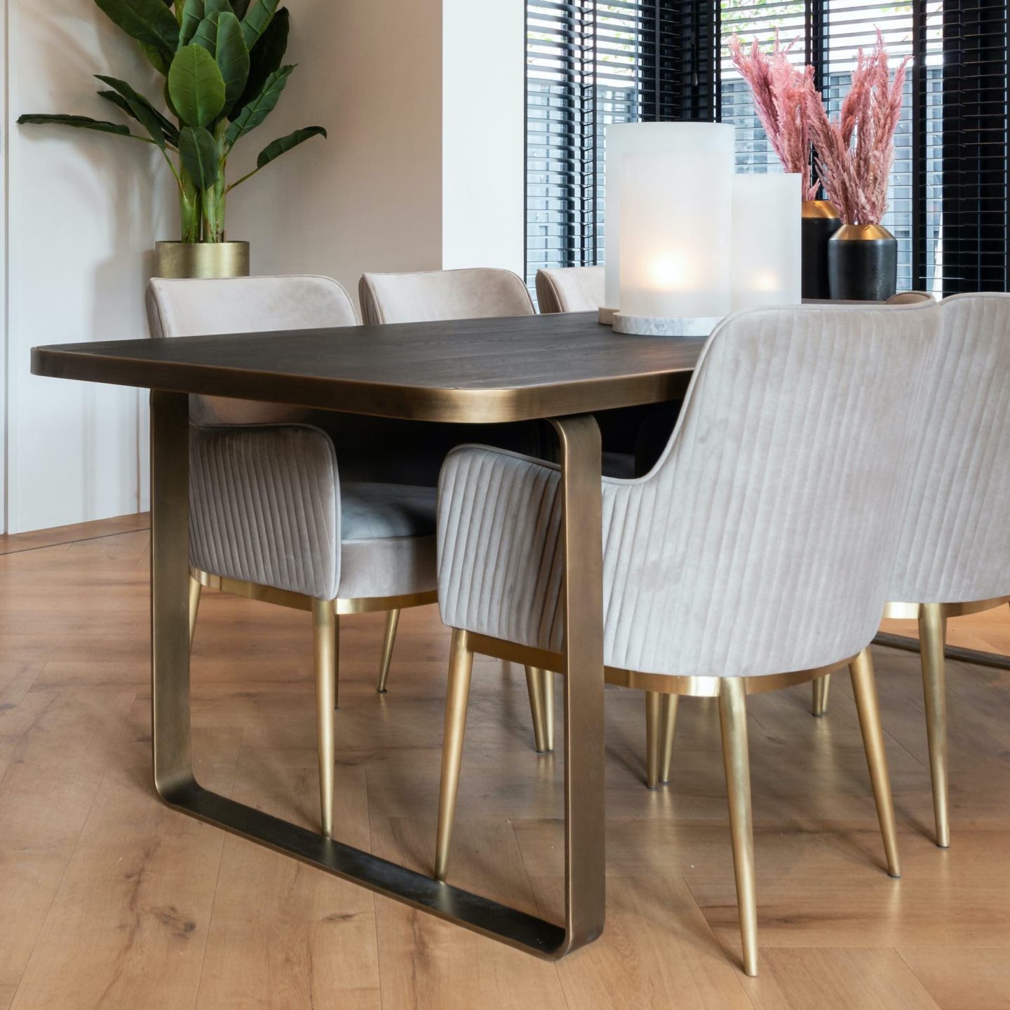Velvet And Brushed Gold Finish Dining Chair - Juliettes Interiors
