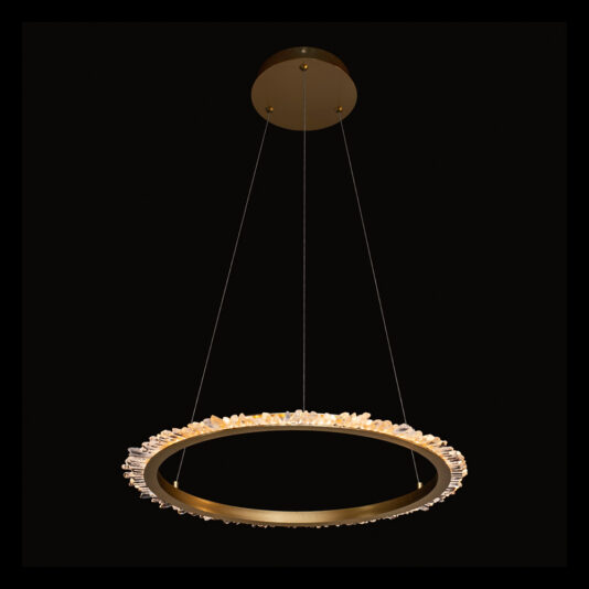 Small Quartz Crystal Gold Round Chandelier