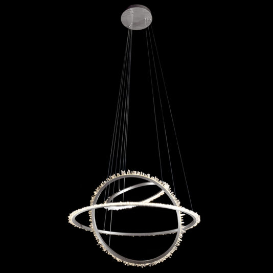 Modern Nickel Quartz Crystal Hoop Chandelier