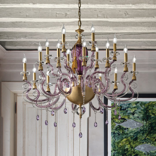 Large Contemporary Candle Style Glass Chandelier