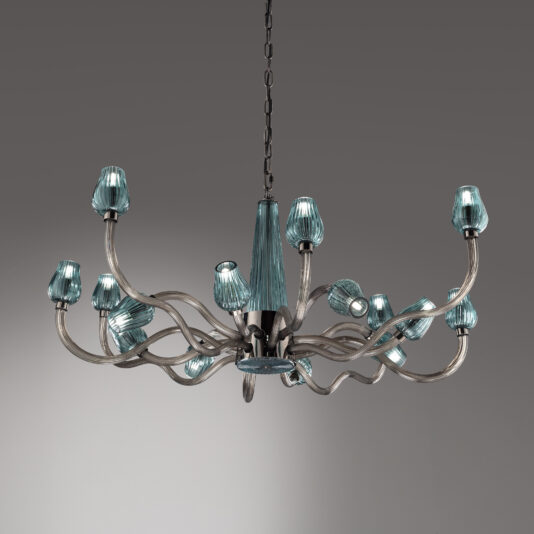 Large Contemporary Teal Glass Chandelier