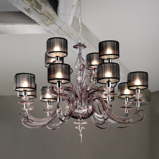 Modern Smoked Glass Chandelier With Shades